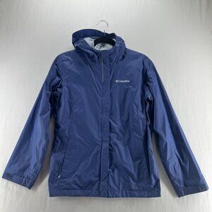 Columbia Arcadia II Rain Jacket Women L Full Zip Waterproof Packable Hooded Blue